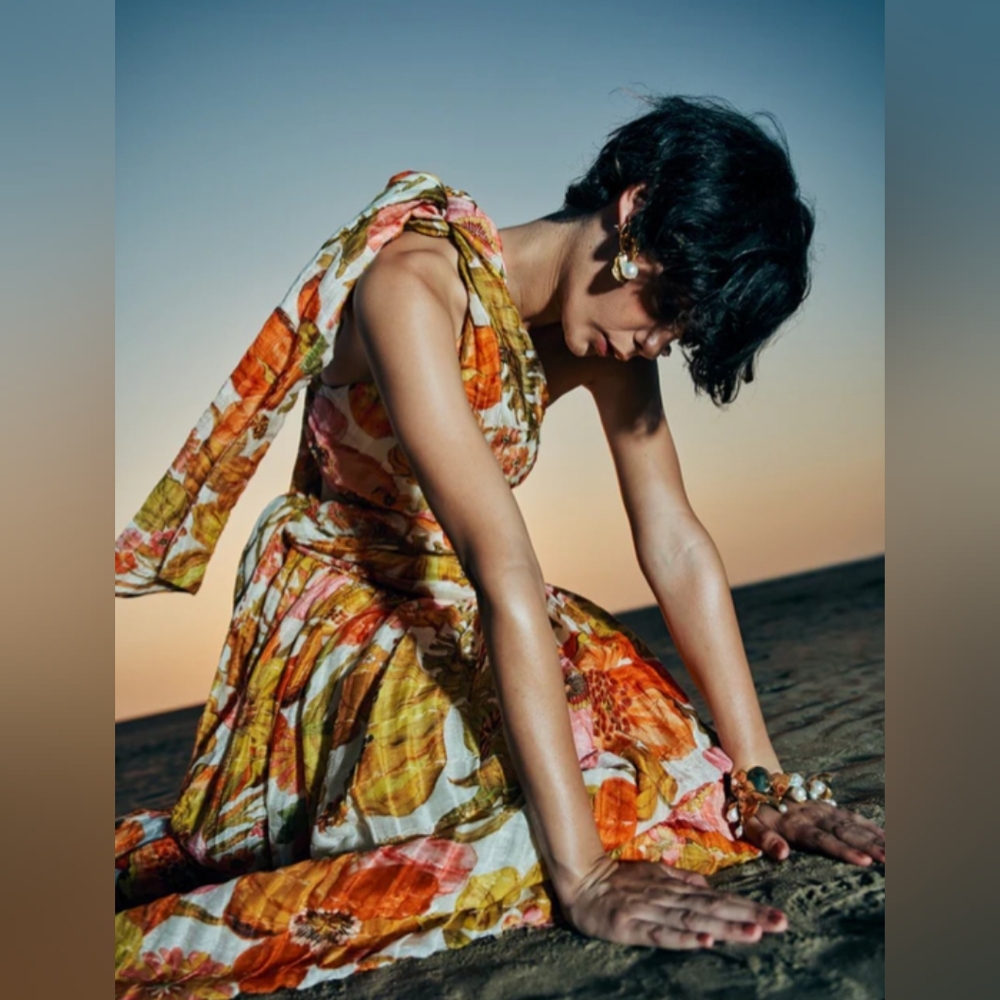 NWT Alemais Silas One Shoulder Floral Gown Orange 6 - Picture 7 of 17
